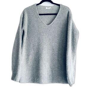 Frame V-Neck Grey Wool blend ribbed knit oversized Sweater size XS